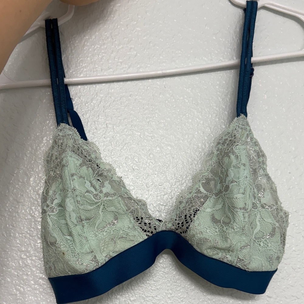 Victoria’s Secret PINK Lace Bralette in Mint and Navy